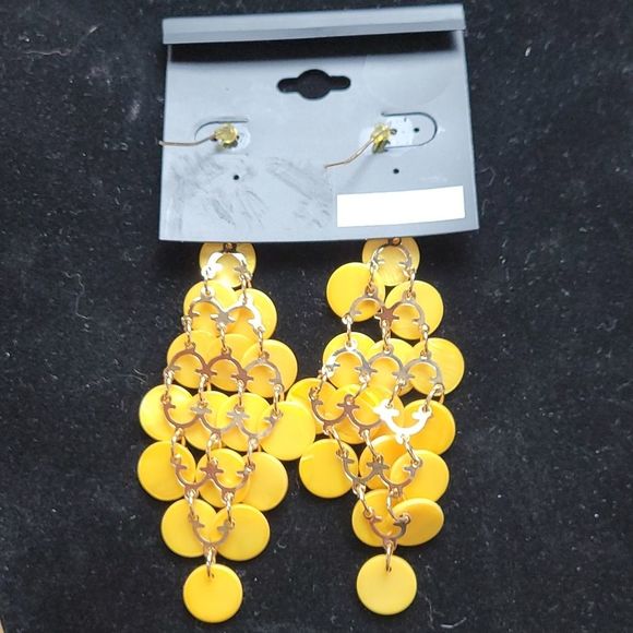 Designs by Jil Yellow Dangle Circle Hook Earrings - Picture 3 of 3